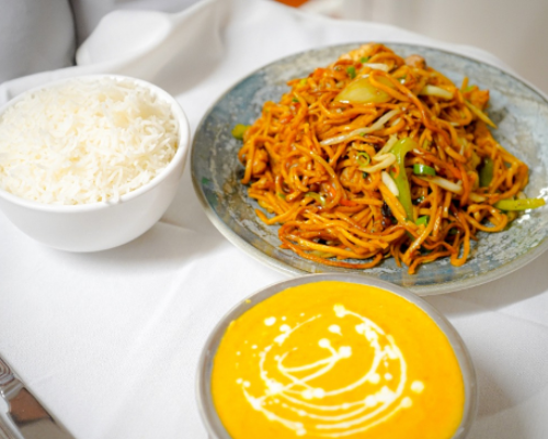 Fresh Noodles with Rice and Curry Served at Gurkha Country Bar & Grill Worcester